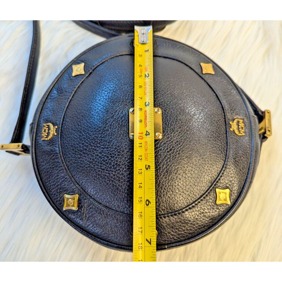 MCM Bag Black Tambourine Shoulder Crossbody Bag Authentic Vintage Purse Round - Picture 4 of 16